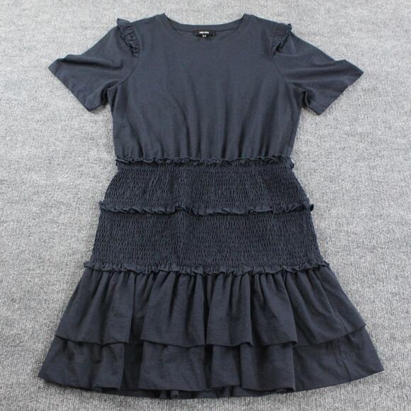 Me Em Dress Women 8 Shirred Waist Mini Navy Blue Ruffle Tiered Quiet Luxury Chic - Picture 1 of 9